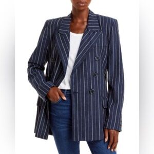 Free People Linen Oversized Ashby Double Breasted Pinstripe Blazer S Office Prep